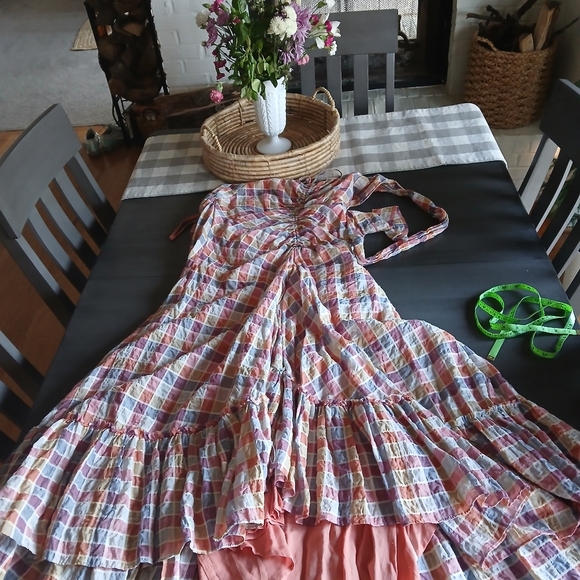 FREE PEOPLE Plaid Halter Maxi Dress LIKE NEW ADJUSTABLE SIZE 10 - Picture 7 of 10